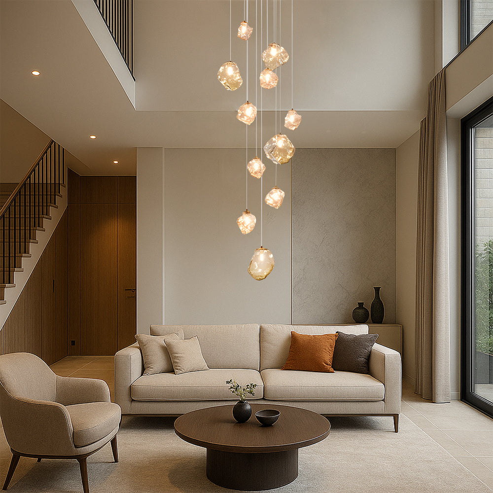 Modern Staircase Chandelier  Crystal Ice Glass Pendants - Product detail 7