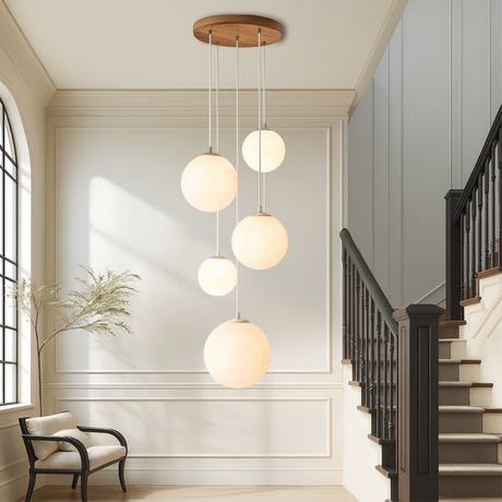 Scandinavian Staircase Chandelier  Floating Glass Sphere Cluster - Product showcase