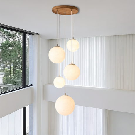 Scandinavian Staircase Chandelier  Floating Glass Sphere Cluster - Detailed view