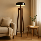 Modern Floor Lamp  Walnut Tripod Base with Black Dome Shade - Product detail 4