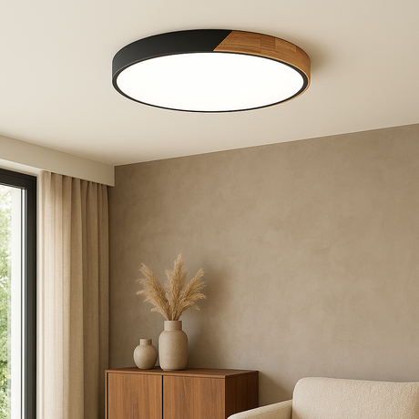 Nordic Ceiling Light  Wood and Black Metal Design - Product showcase