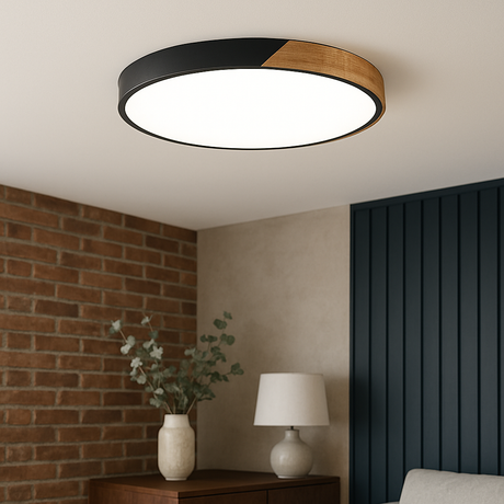 Nordic Ceiling Light  Wood and Black Metal Design - Product example