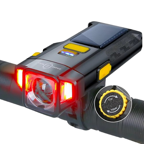 Solar USB Bike Light  High Power LED with Red COB Safety Lighting - Product showcase