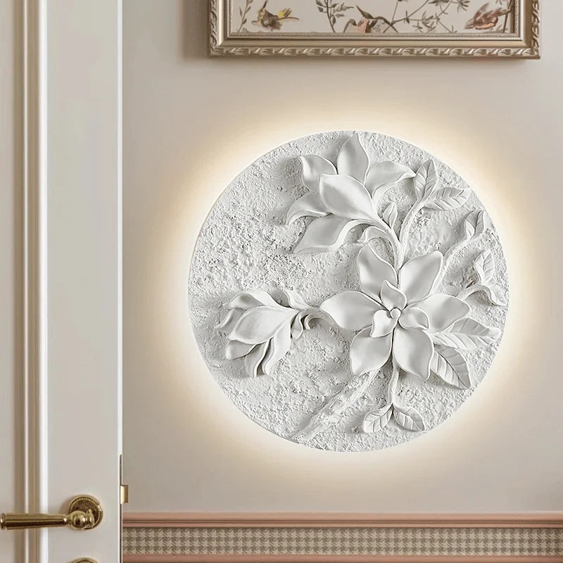 Vintage Wall Lamp  French Round Floral Relief Design - Detailed view