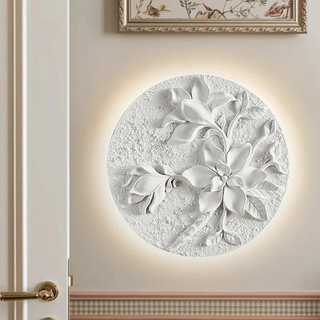 Vintage Wall Lamp  French Round Floral Relief Design - Detailed view