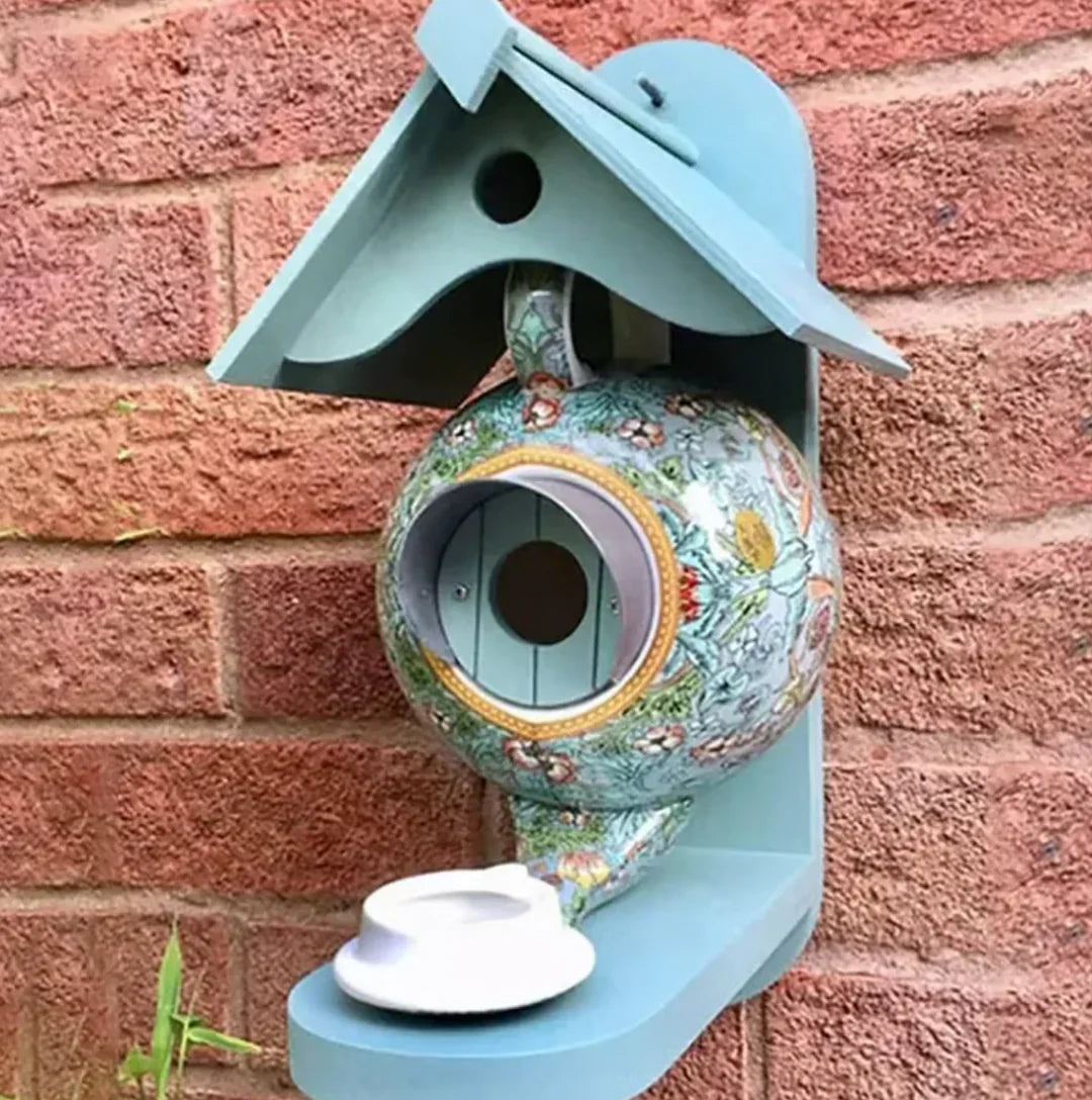 Decorative Garden Birdhouse  Teapot Design With Feeding Station - Detailed view