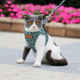 Japanese Pattern Cat Harness  Navy Blue Wave Design With Leash - Detailed view