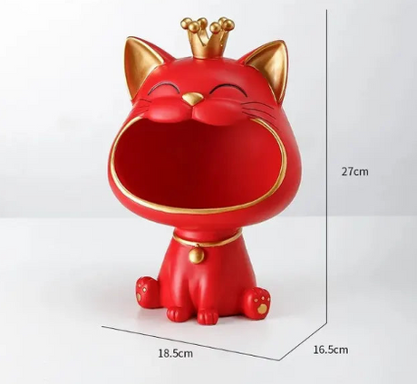 Decorative Cat Fruit Bowl  Crown Detail White Resin Design - Product detail 6