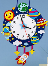 Space Theme Kids Wall Clock  Astronaut Planet Design - Detailed view