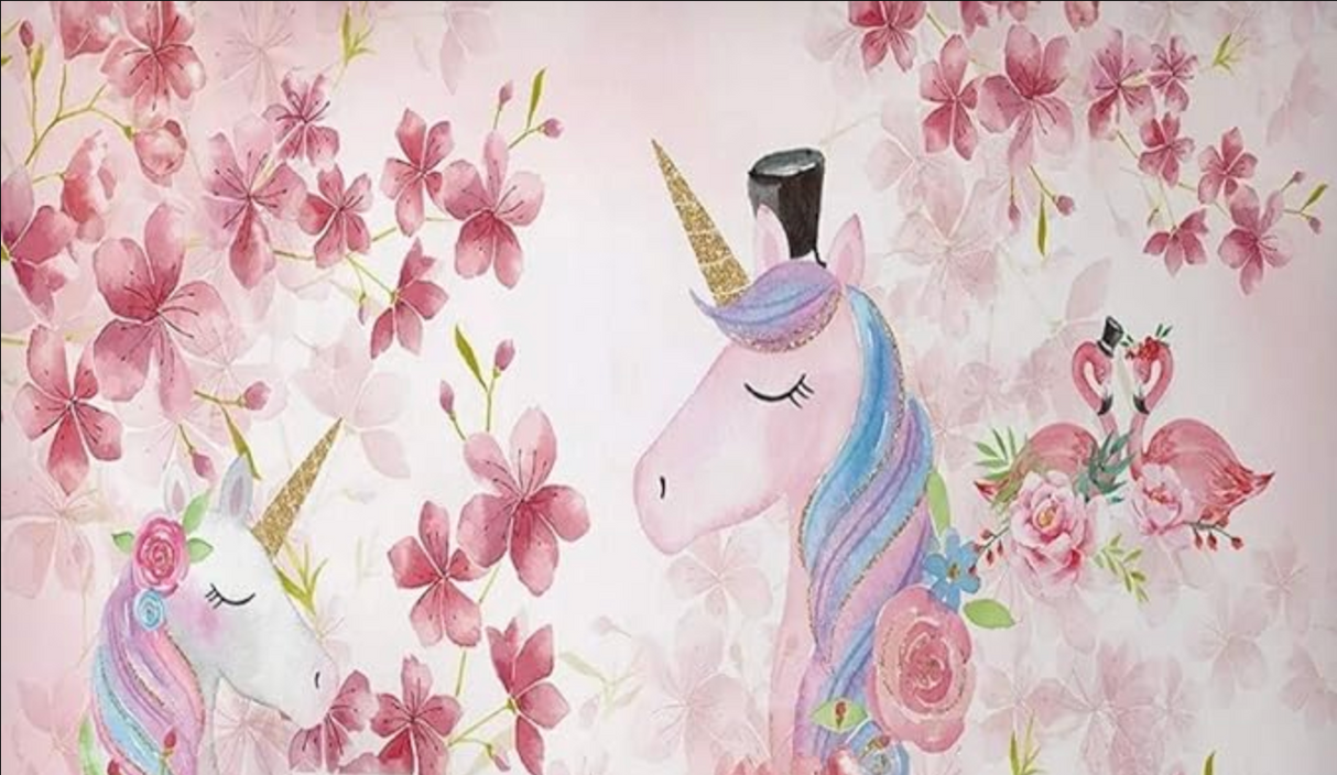 Unicorn Mural Wallpaper | Pink Cherry Blossom Fantasy