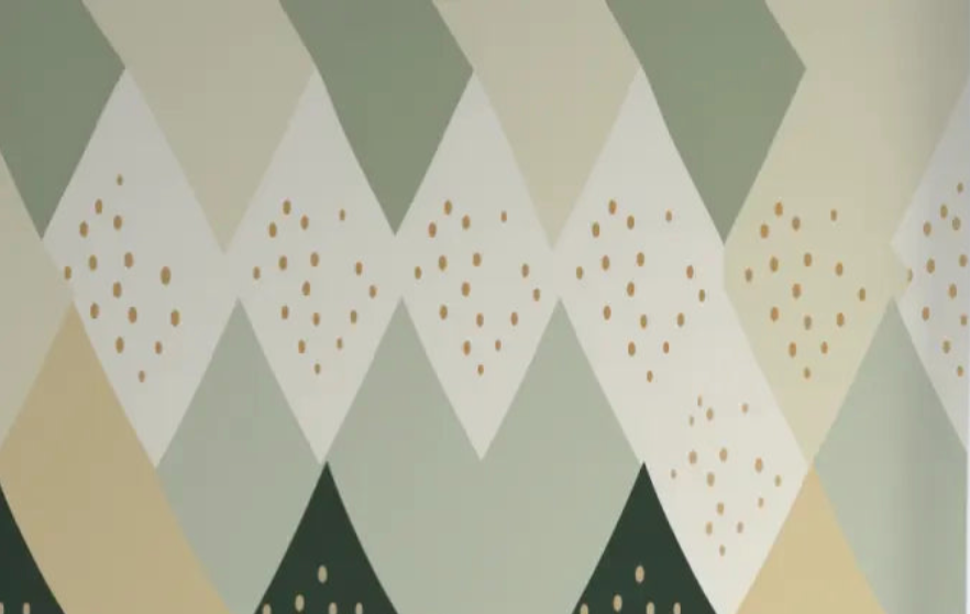 Geometric Mural Wallpaper | Scandinavian Diamond Pattern with Gold Dots