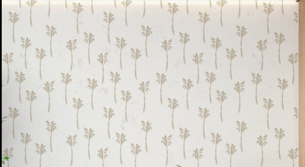 Palm Tree Mural Wallpaper | Elegant Beige Pattern on White