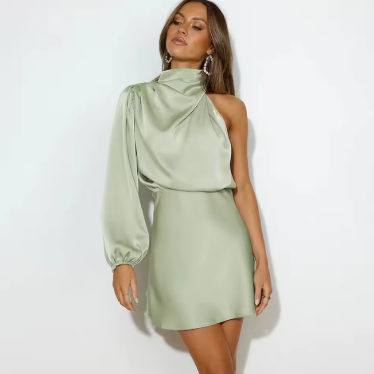 Satin Evening Dress  One-Shoulder Draped Design - Product detail 6