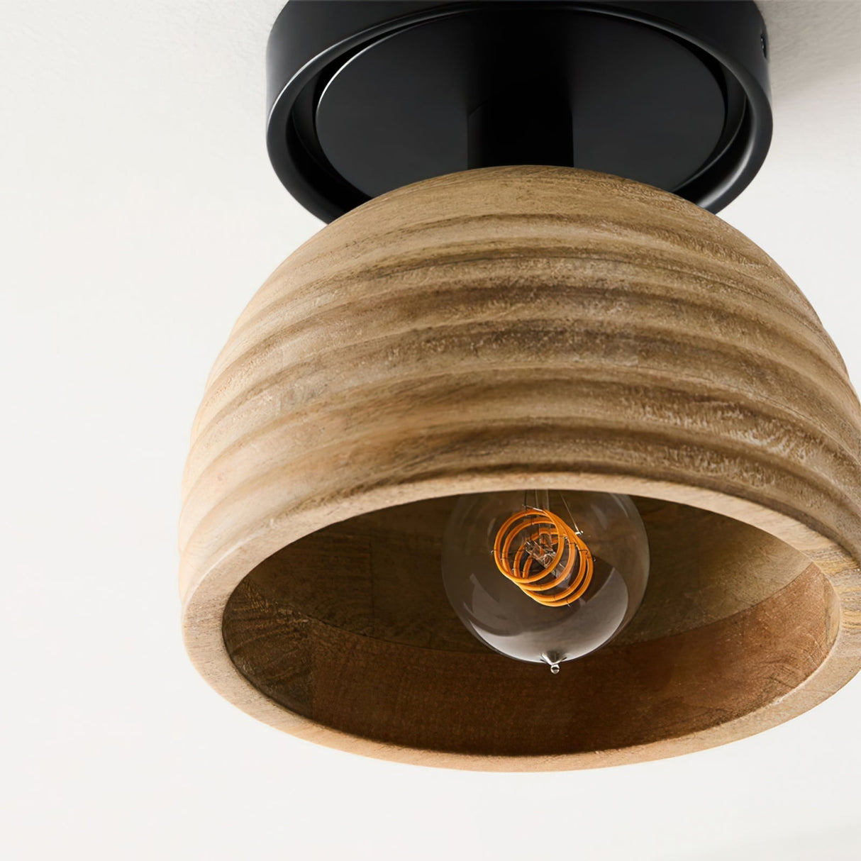 Modern Wood Ceiling Light  Ribbed Dome Design - Product example