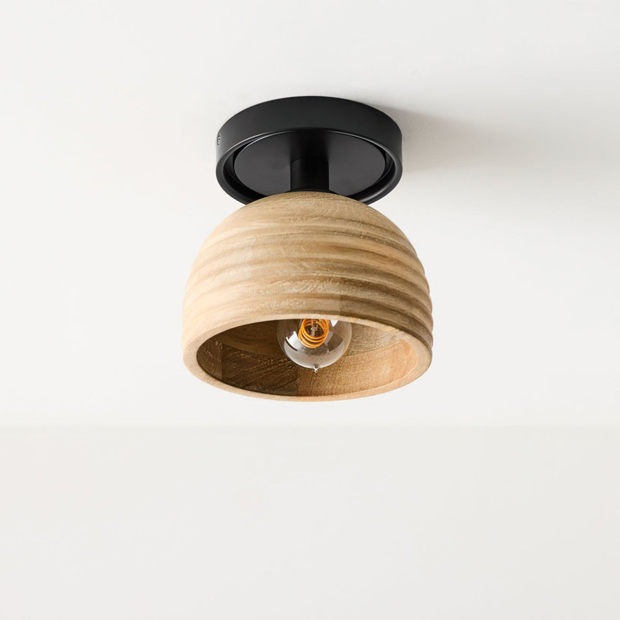 Modern Wood Ceiling Light  Ribbed Dome Design - Product detail 4