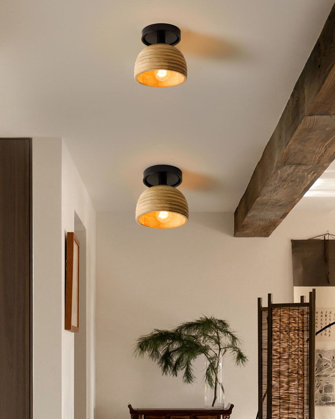 Modern Wood Ceiling Light  Ribbed Dome Design - Product detail 5