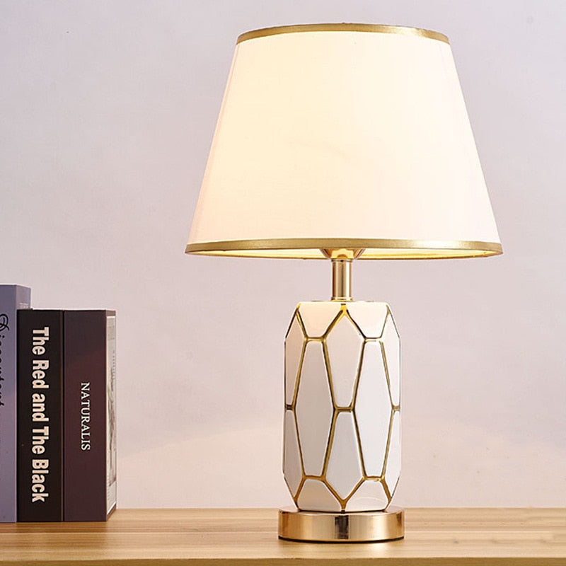 Geometric Table Lamp  White Ceramic with Gold Trim - Detailed view
