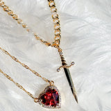Romantic Pendant Necklace Set  Heart And Sword Design With Crystal Accents - Product detail 6
