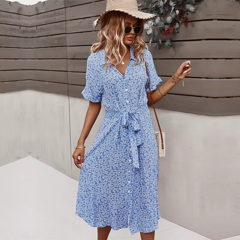 Floral Summer Maxi Dress  Button-Front V-Neck Design - Product detail 8