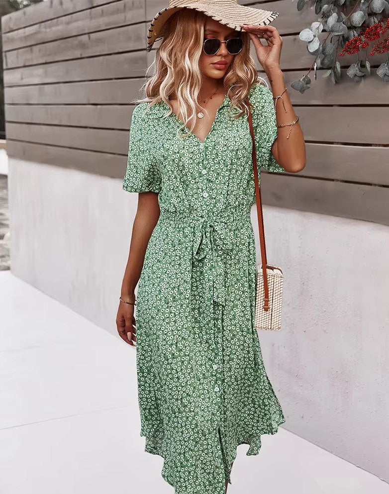 Floral Summer Maxi Dress  Button-Front V-Neck Design - Product detail 9