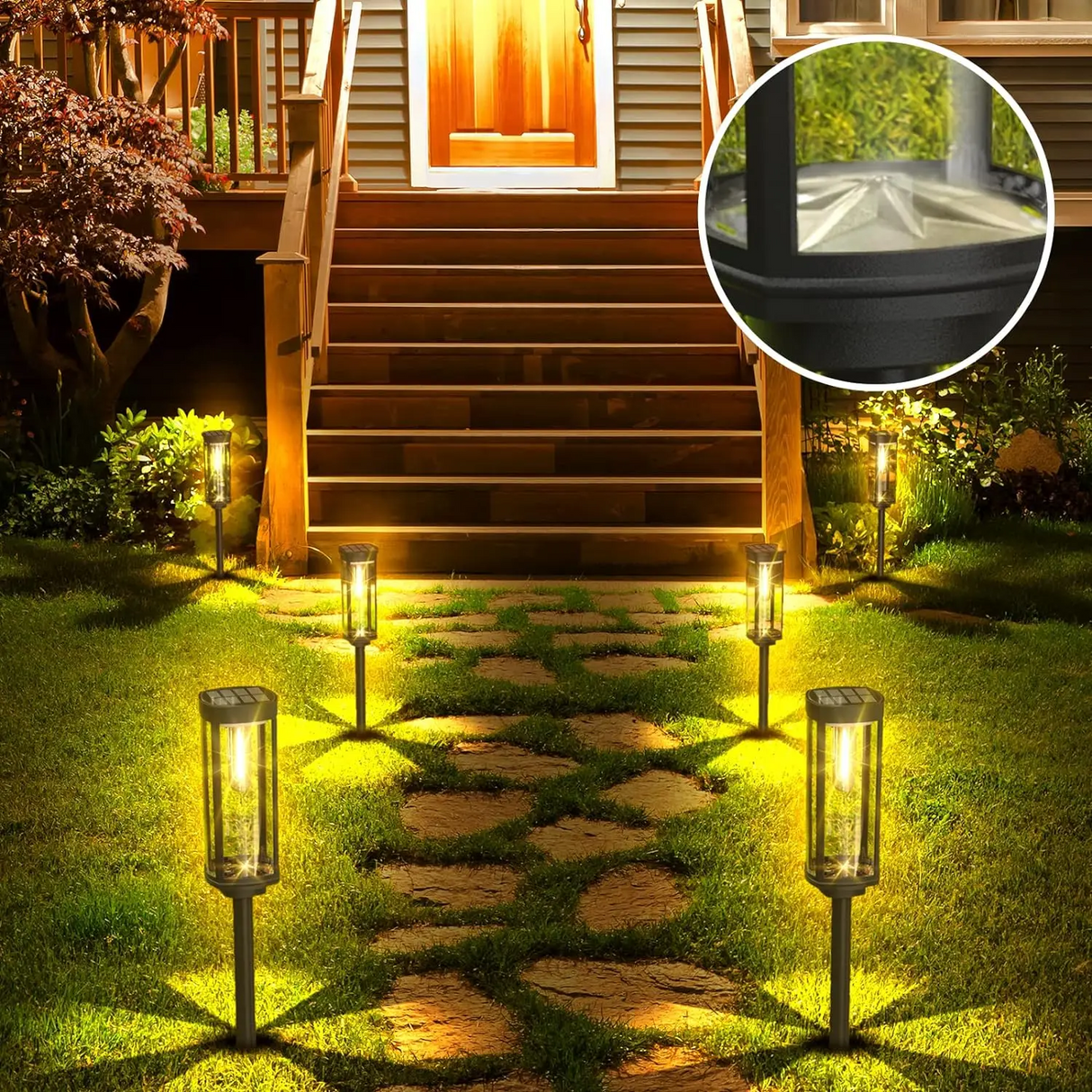 Solar Garden Path Lights  Glass Panel LED Lanterns - Product detail 5