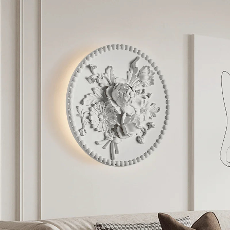 Vintage Wall Lamp  French Round Floral Relief Design - Product example