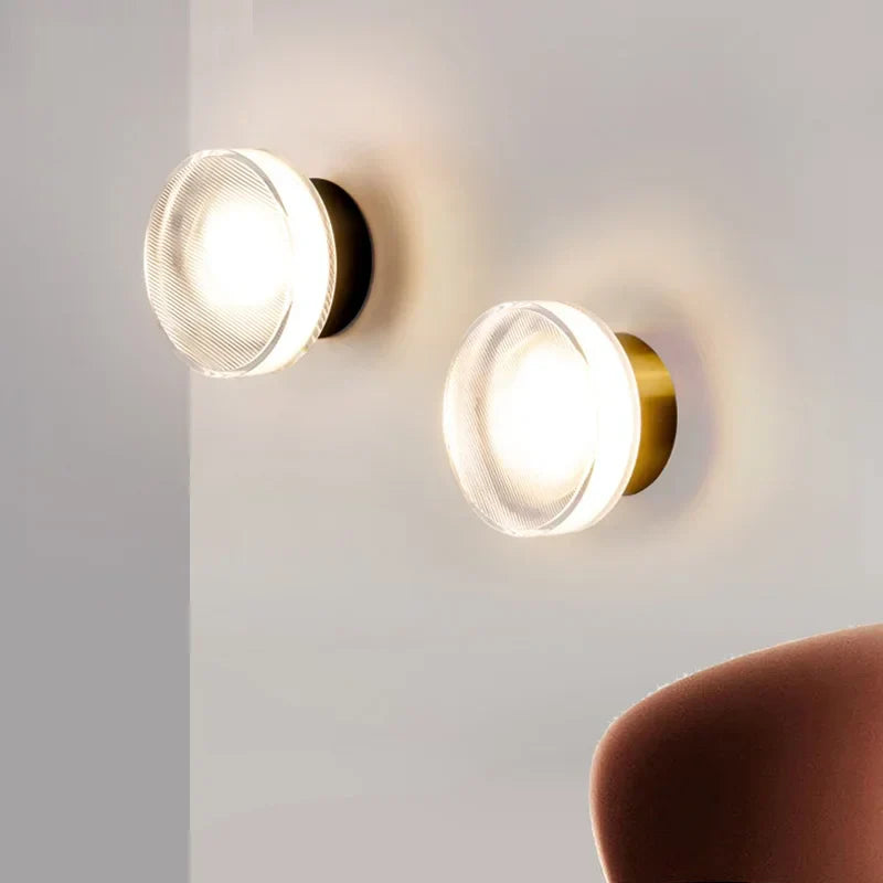Modern LED Wall Light  Round Glass Diffuser With Gold Base - Detailed view