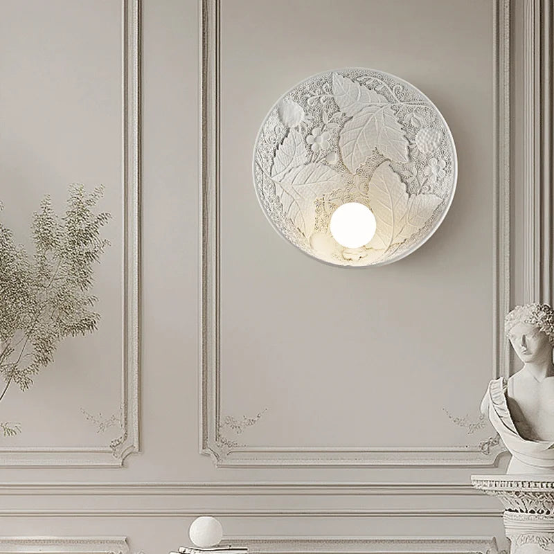 French Imperial Wall Lamp  Embossed Leaf Pattern Round Sconce - Product example