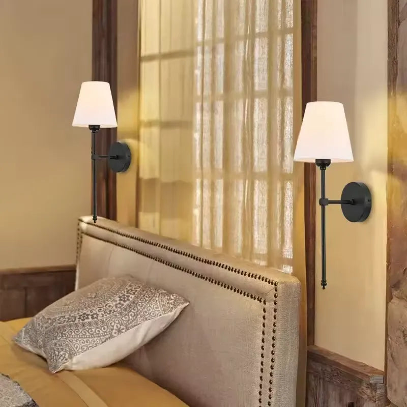 Modern Wall Sconce  Black Metal Frame With White Shade - Detailed view