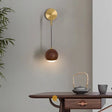 Modern Wall Sconce  Walnut Wood Globe with Brass Stem - Product detail 5