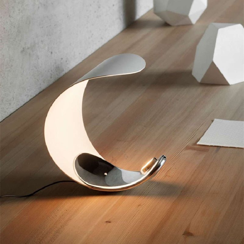 Modern LED Table Lamp  Curved Metal Crescent Design - Detailed view