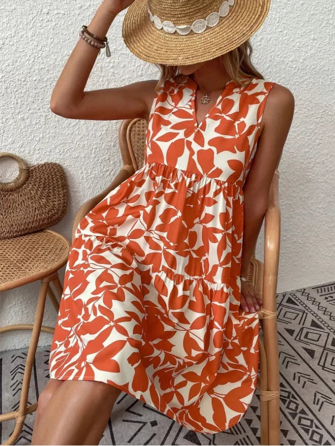 Summer Floral Dress  V-Neck Tiered Cotton Design - Product detail 25