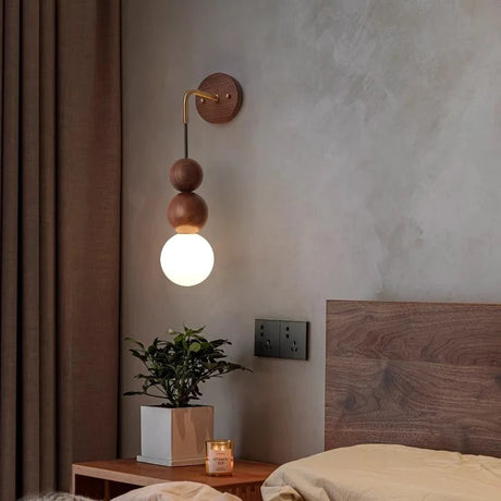 Modern Wall Lamp  Walnut Wood Sphere Design - Product example
