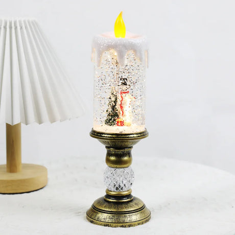 Christmas LED Candle Holder  Vintage Brass Base With Snow Globe Design - Product detail 6