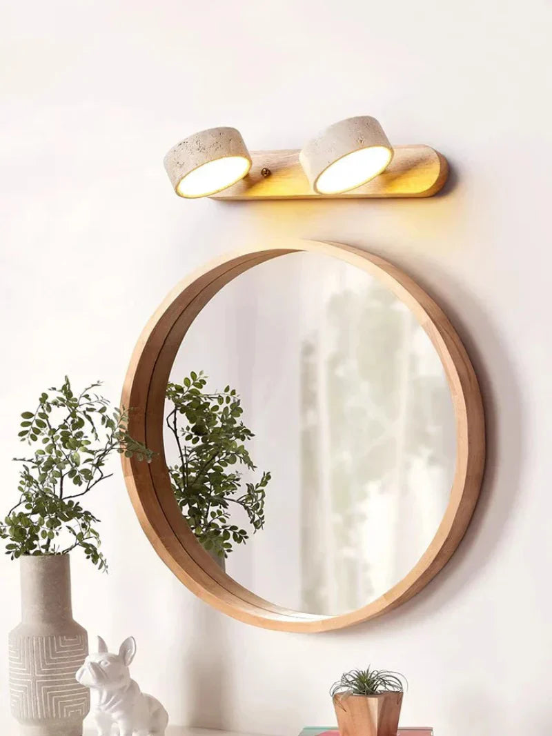 Modern LED Wall Lamp  Wood Stone Double Light Design - Detailed view
