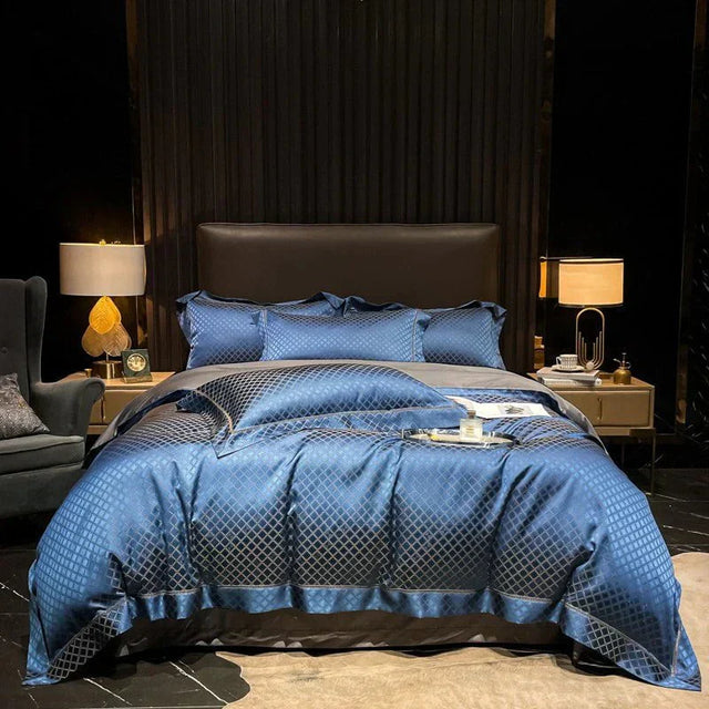 Luxury Egyptian Cotton Bedding  Diamond Pattern Duvet Set - Product showcase