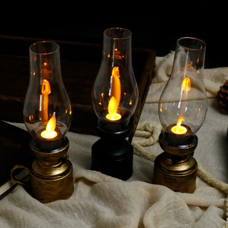 Vintage LED Lantern  Glass Hurricane Rustic Design - Product showcase