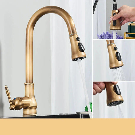 Vintage Kitchen Faucet  Antique Brass Swivel Design - Product detail 8