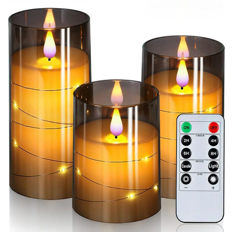 LED Flameless Candles  Glass Cylinder Set with String Lights - Product detail 7