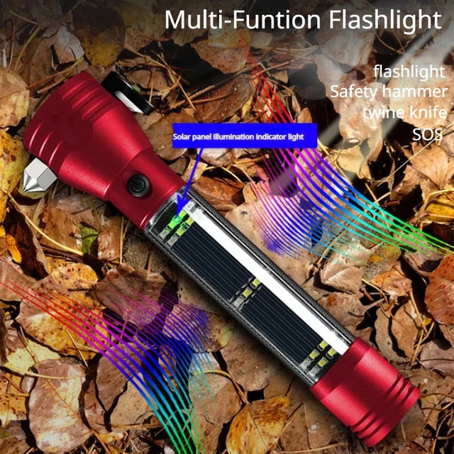 Emergency Solar Flashlight  Multi-Tool Safety Device with Power Bank - Product showcase