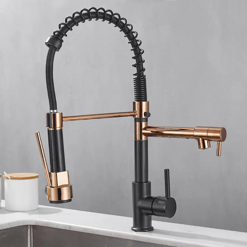Professional Kitchen Faucet  Spring Pull Down Design Gold Brass Finish - Product detail 7