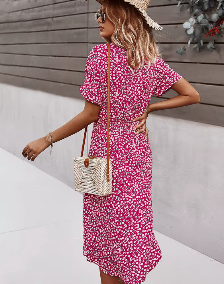 Floral Summer Maxi Dress  Button-Front V-Neck Design - Product detail 4