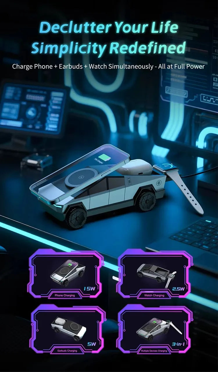 Multi-Device Wireless Charging Station  Motorized Rotation With Ambient Light - Product detail 4