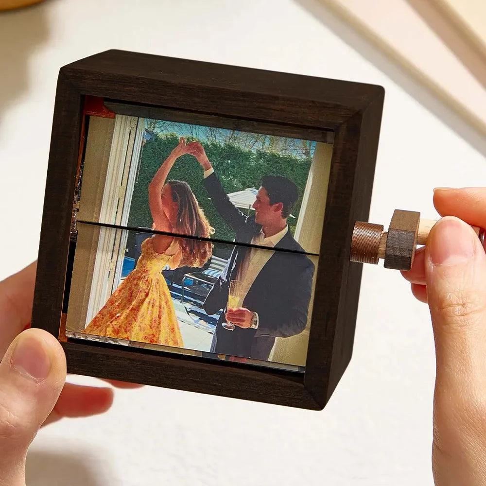 Wooden Photo Flipbook Frame  Hand-Cranked Memory Display Box - Product example