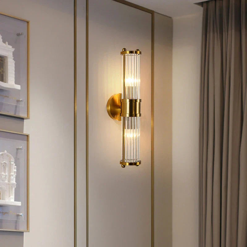 Art Deco Wall Light  Ribbed Glass with Brass Finish - Detailed view