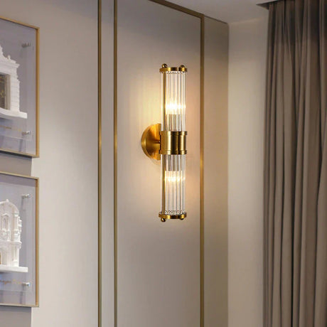 Art Deco Wall Light  Ribbed Glass with Brass Finish - Detailed view