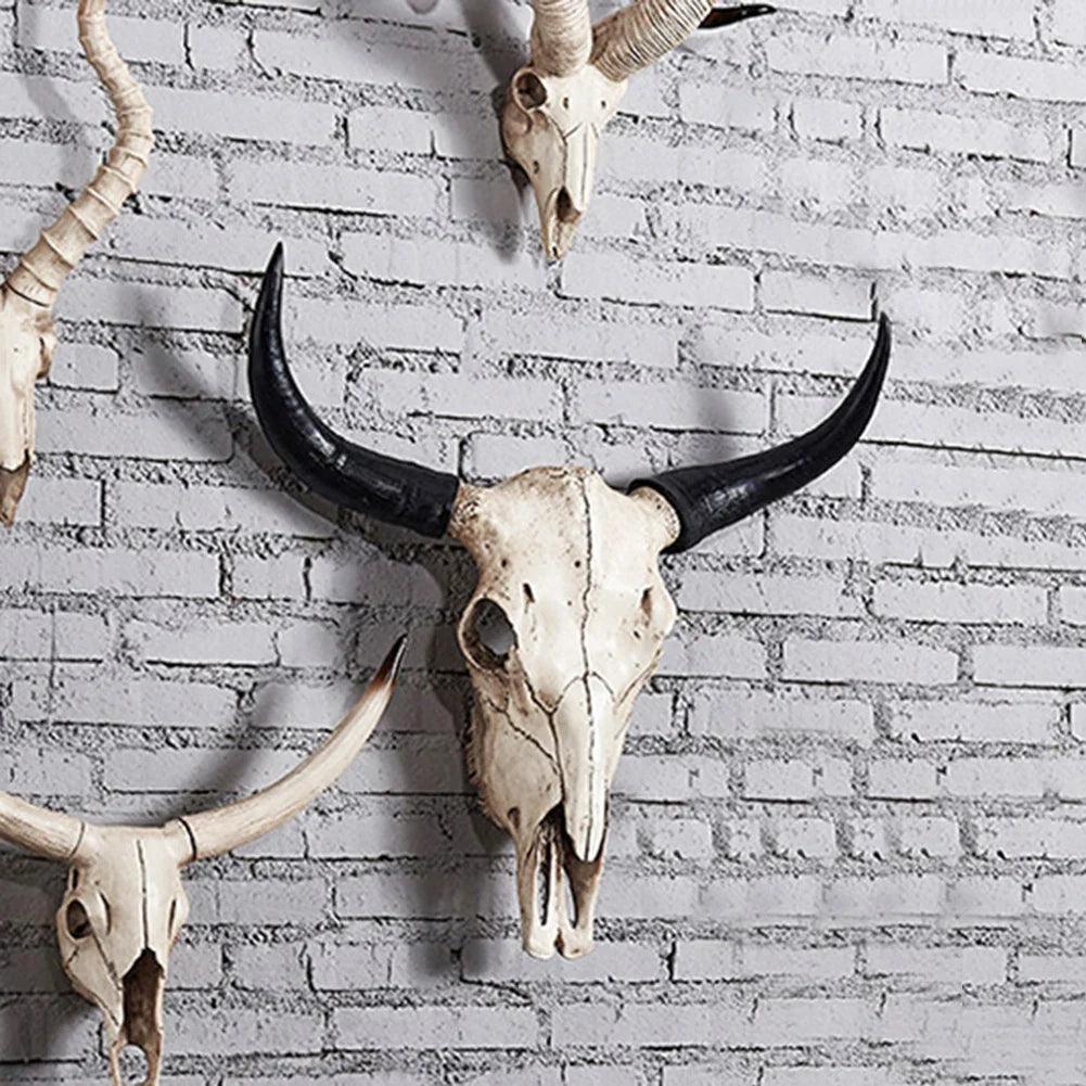 Decorative Longhorn Skull  White Resin Wall Art - Product example