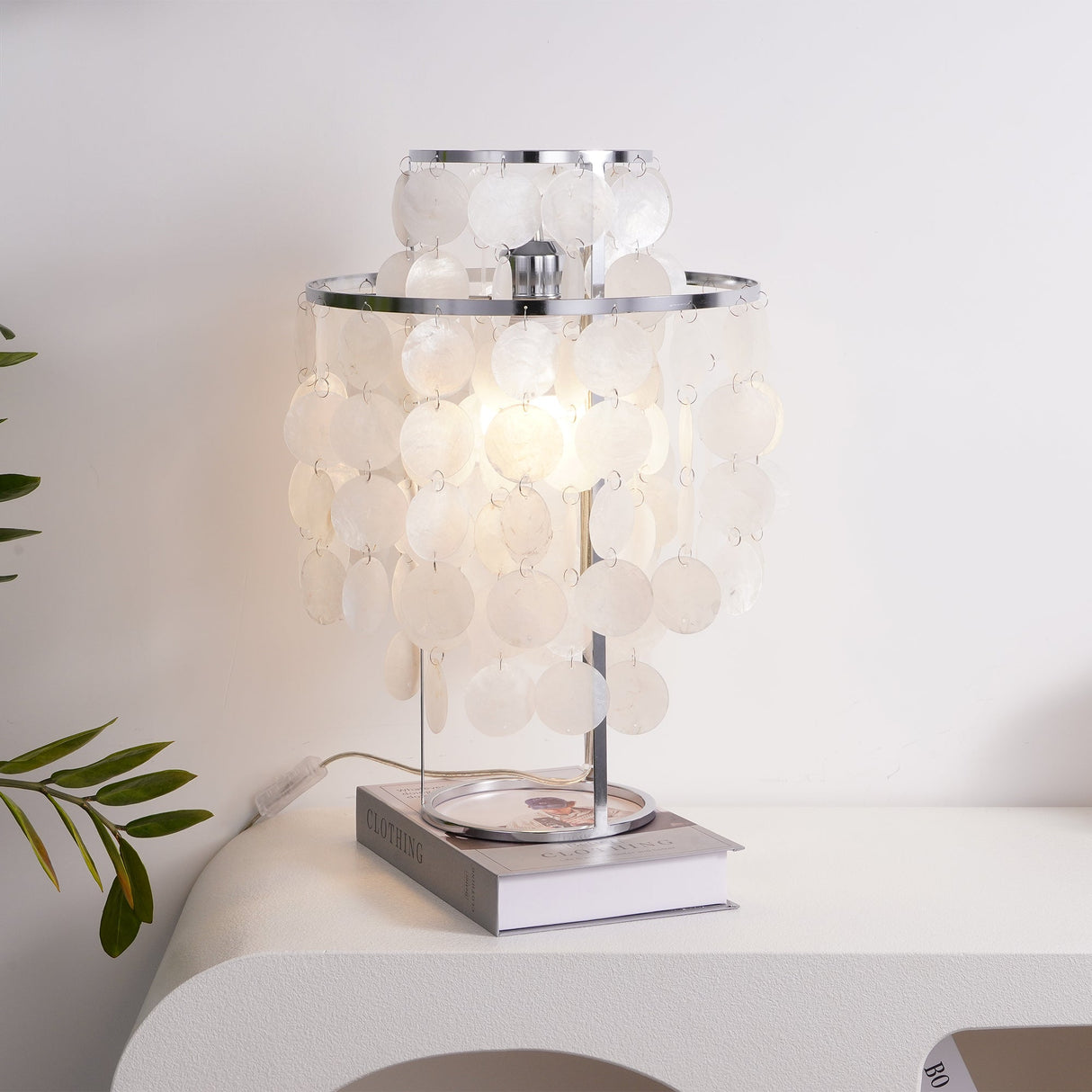 Seashell Table Lamp  Mother of Pearl Cascading Design - Detailed view