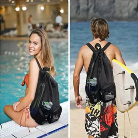 Sports Drawstring Backpack  Mesh Pocket Design - Product showcase