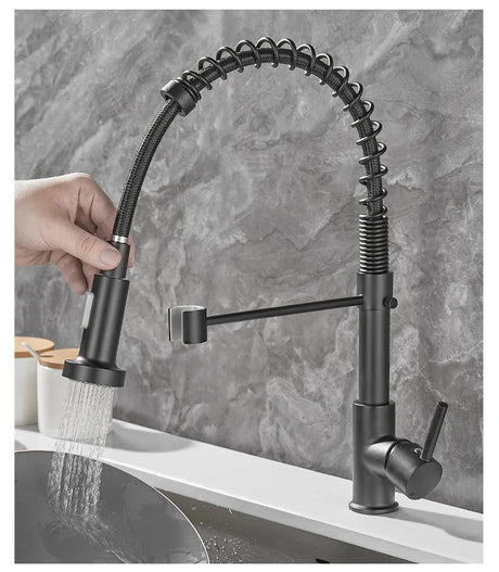 Professional Kitchen Faucet  Spring Pull Down Design Gold Brass Finish - Product detail 6